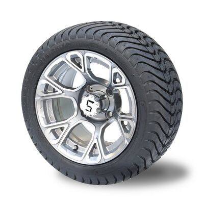 شراء عربة غولف 12 بوصة عجلة من سبائك الألومنيوم وإطار شارع DOT 215/35-12 - مصقول/رمادي معدني online manufacture