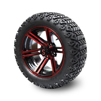 kopen 14 inch golfwagen rode/glansrijke zwarte wielen en 22x10-14' DOT All Terrain banden assemblage online manufacture