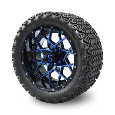 Buy 14 Inches Golf Cart Blue/Black Wheels And 22*10-14 All Terrain Tires online manufacture