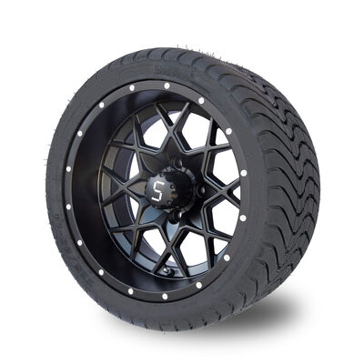 comprar Conjunto de rodas e pneus para carrinho de golfe preto fosco de 14 polegadas 225/30-14 Street DOT 101.6 PCD online manufacture
