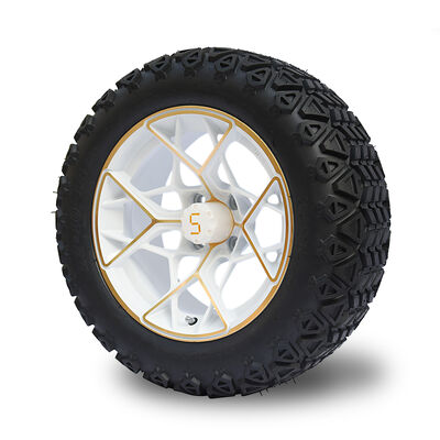 Buy Gold White 14 Inch Golf Cart Rims And Tires Combo 4PLY 101.6 PCD online manufacture